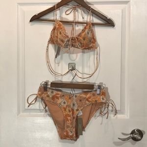 JCREW ORANGE FLORAL PATTERN BIKINI TOP XS BOTTOM M